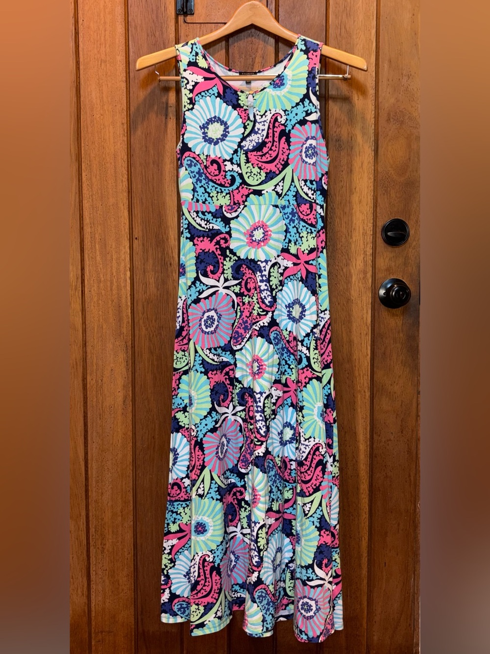 Talbots Maxi Dress with Navy, Pink, Aqua & Lime Floral Print